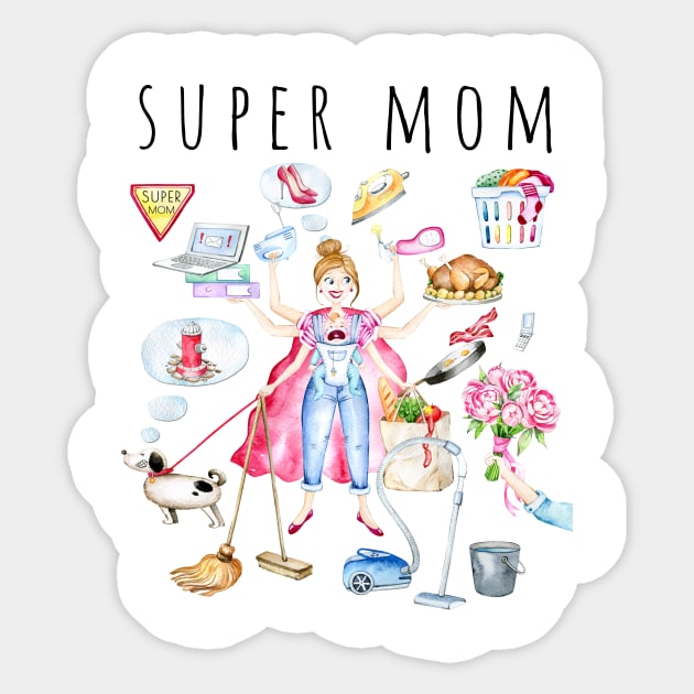 Multi-tasking mum, Super mom, Gift For Mum Sticker by Simple Wishes Art